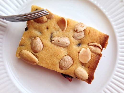 Cherry-honey blondies with Marcona almonds