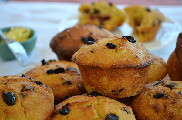 Cherry jam-filled corn muffins