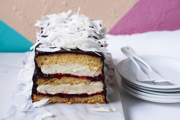 Cherry jam lamington loaf