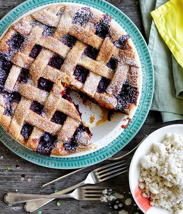 Cherry lattice pie with almond-milk ice
