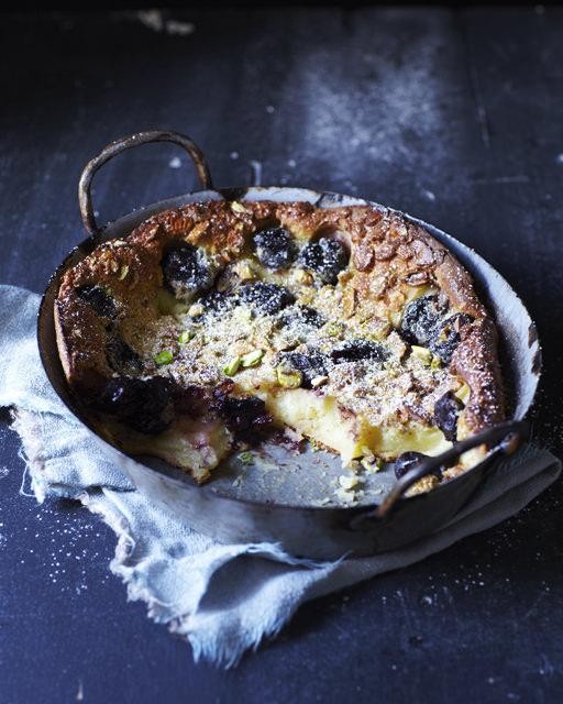 Cherry, pistachio, & Amaretti clafouti