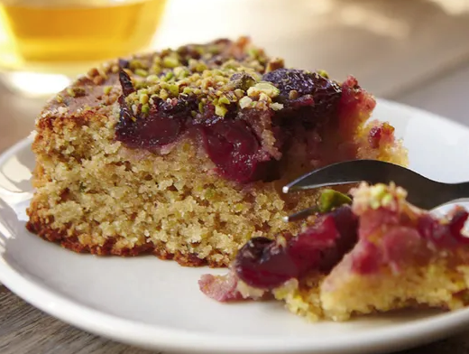 Cherry, pistachio & coconut cake