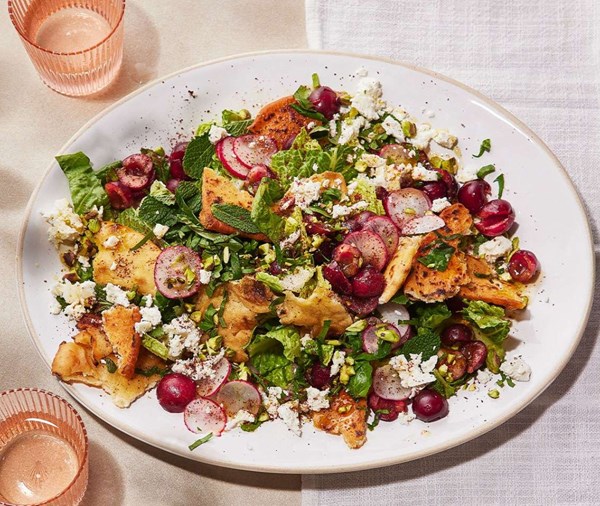 Cherry, pistachio & feta fattoush
