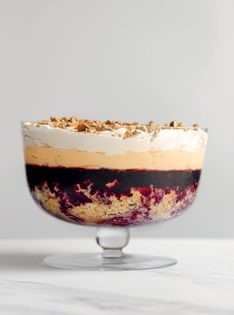 Cherry, pistachio and marzipan trifle