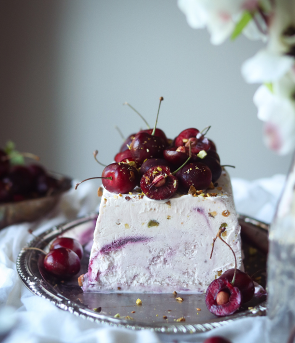 Cherry pistachio cheesecake terrine