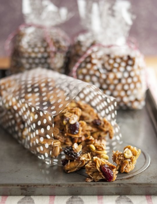Cherry pistachio granola clusters