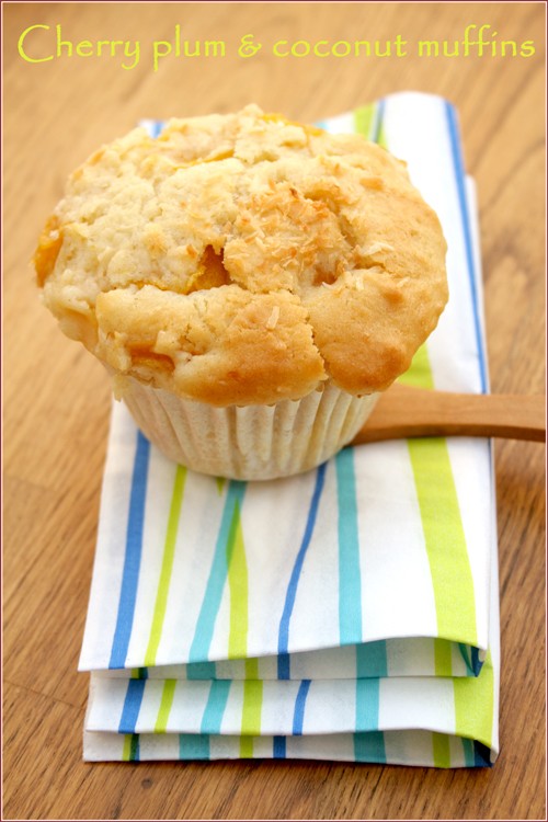 Cherry plum and coconut muffins