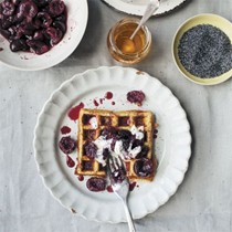 Cherry poppy seed waffles
