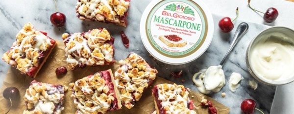 Cherry-ricotta bars with lemon-mascarpone glaze