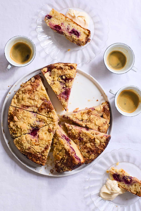 Cherry ricotta crumble cake