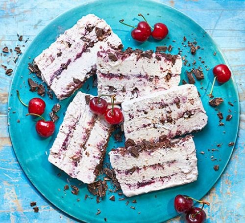 Cherry ripple, chocolate and rose ice cream