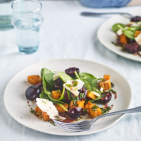 Cherry, sweet potato and Wensleydale salad
