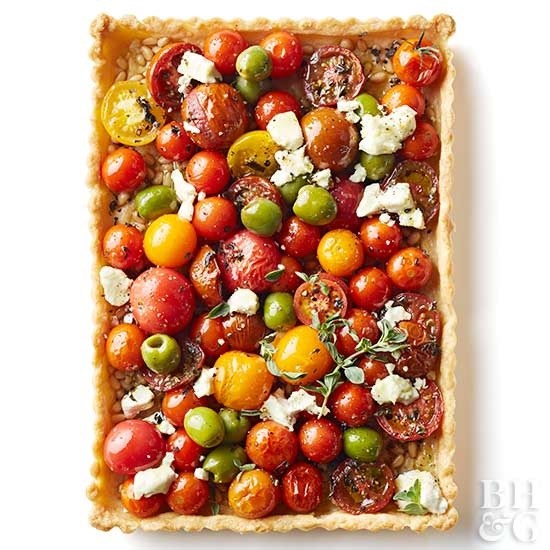 Cherry tomato and olive tart