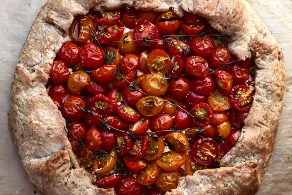 Cherry tomato galette with cheddar-thyme crust