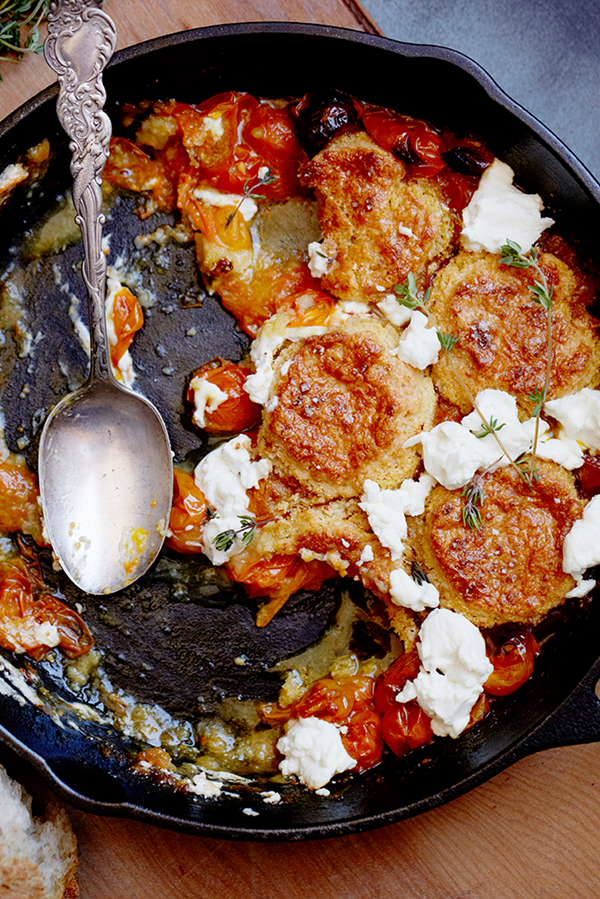 Cherry tomato-goat cheese cobbler