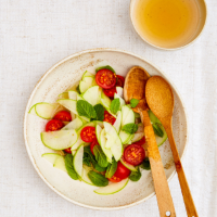 Cherry tomato, green apple and mint sunomono salad