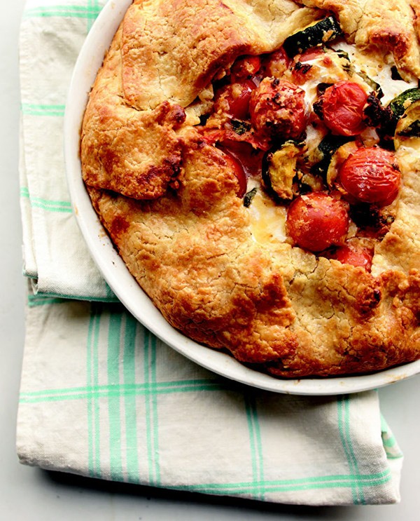 Cherry tomato, mozzarella, and zucchini pie
