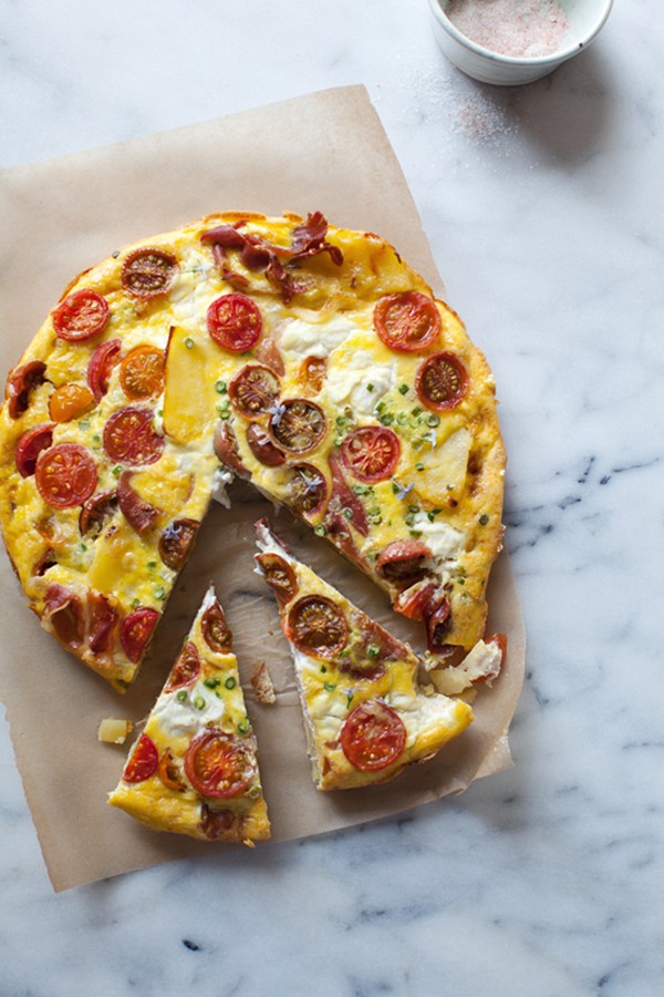 Cherry tomato, prosciutto and ricotta frittata