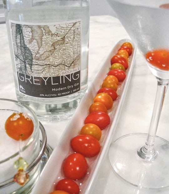 Cherry tomatoes, Greyling gin and sea salt