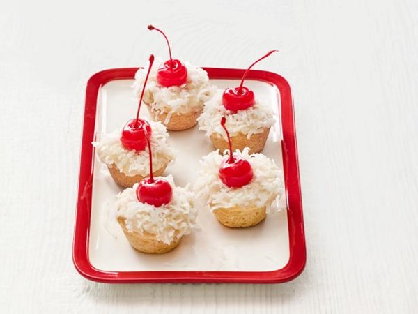 Cherry-topped lemon-coconut cookie cups
