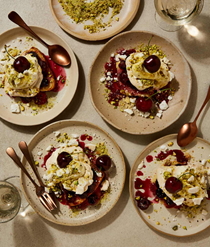 Cherry trifle with pistachio and rosemary crumble
