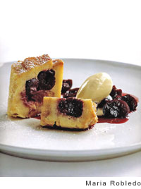 Cherry-vanilla brioche pudding with maple-star anise ice cream