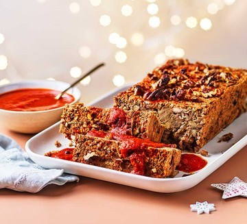 Chestnut & pecan loaf with harissa sauce