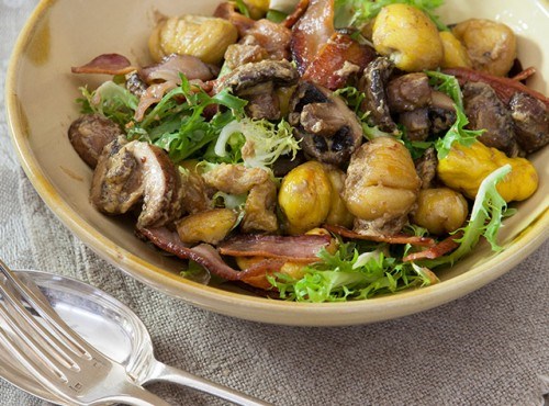 Chestnut and bacon salad