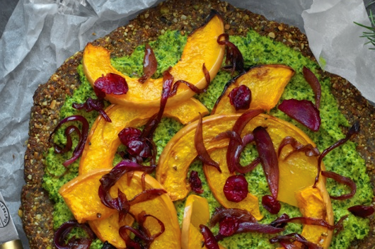 Chestnut and greens seeded galette with a grilled fennel and chicory salad