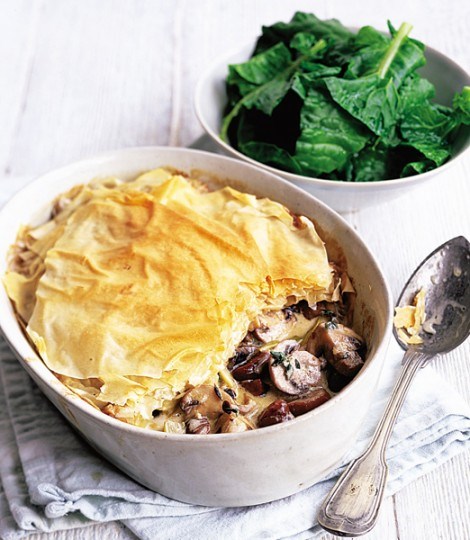 Chestnut and mushroom filo pie
