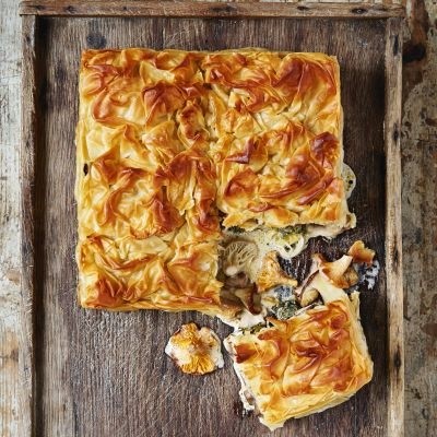 Chestnut and mushroom filo pie