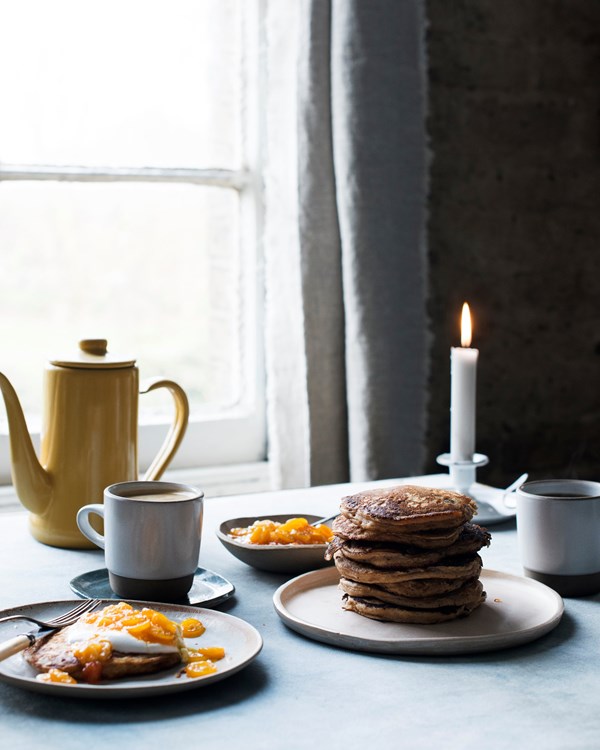 Chestnut and ricotta pancakes with quick clementine jam