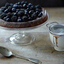 Chestnut cake with purple berries