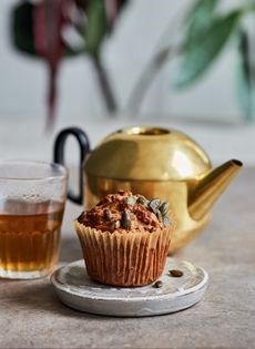 Chestnut, carrot and ginger muffins with pumpkin seeds