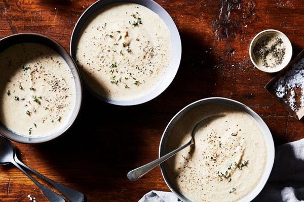 Chestnut cauliflower soup with Parmesan and black pepper