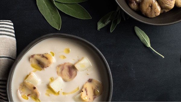Chestnut, celery root, and apple soup