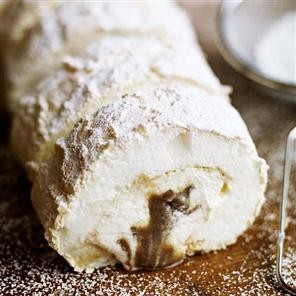 Chestnut meringue roulade with hazelnut liqueur cream