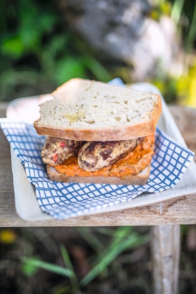 Chestnut, millet & sage sausages with homemade raw ketchup