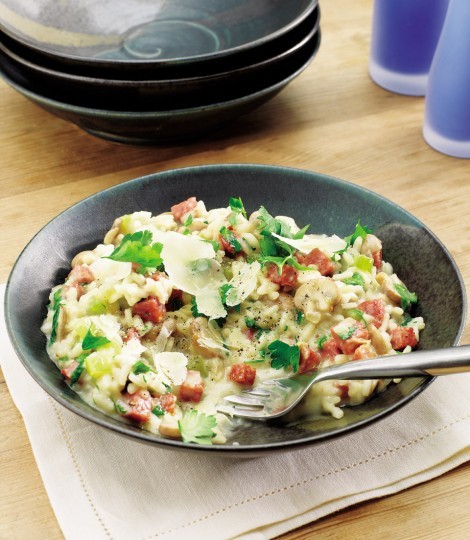 Chestnut mushroom and salami risotto
