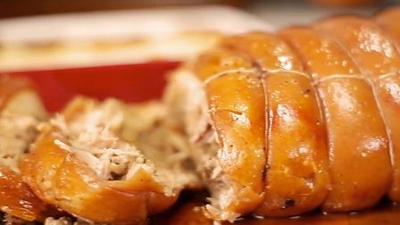 Chestnut, sage and onion-stuffed pork with Dauphinoise potatoes
