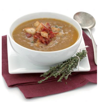 Chestnut soup with bacon and thyme croutons