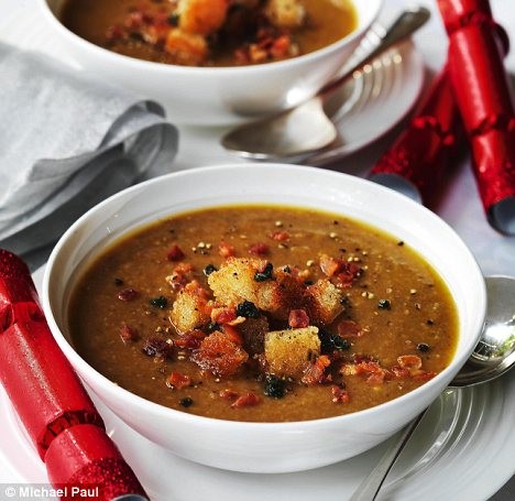 Chestnut soup with bacon and sage croutons
