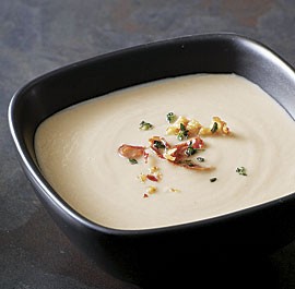 Chestnut soup with crisp prosciutto