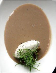 Chestnut soup with green peppercorn mascarpone