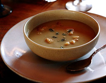 Chestnut soup with sourdough sage croutons