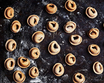 Chestnut tortellini with shallots and sage