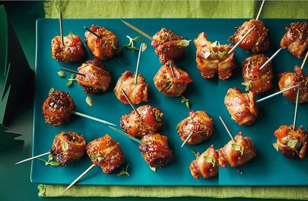Chestnuts in blankets with mustard