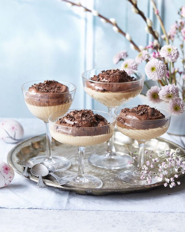 Chetna’s double-layer custard and chocolate mousse 