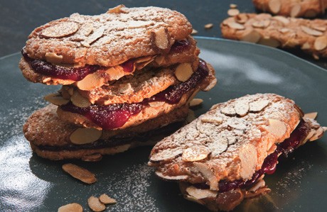 Chewy almond-raspberry sandwich cookies