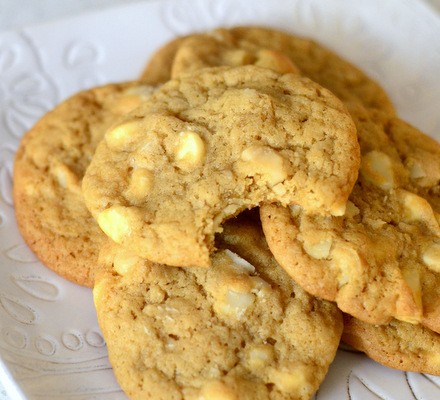 Chewy brown sugar white chocolate macadamia nut cookies